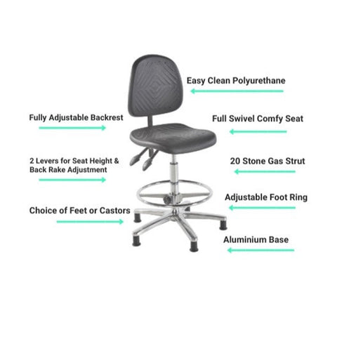 High Clean Room Chair - Deluxe Polyurethane - 401