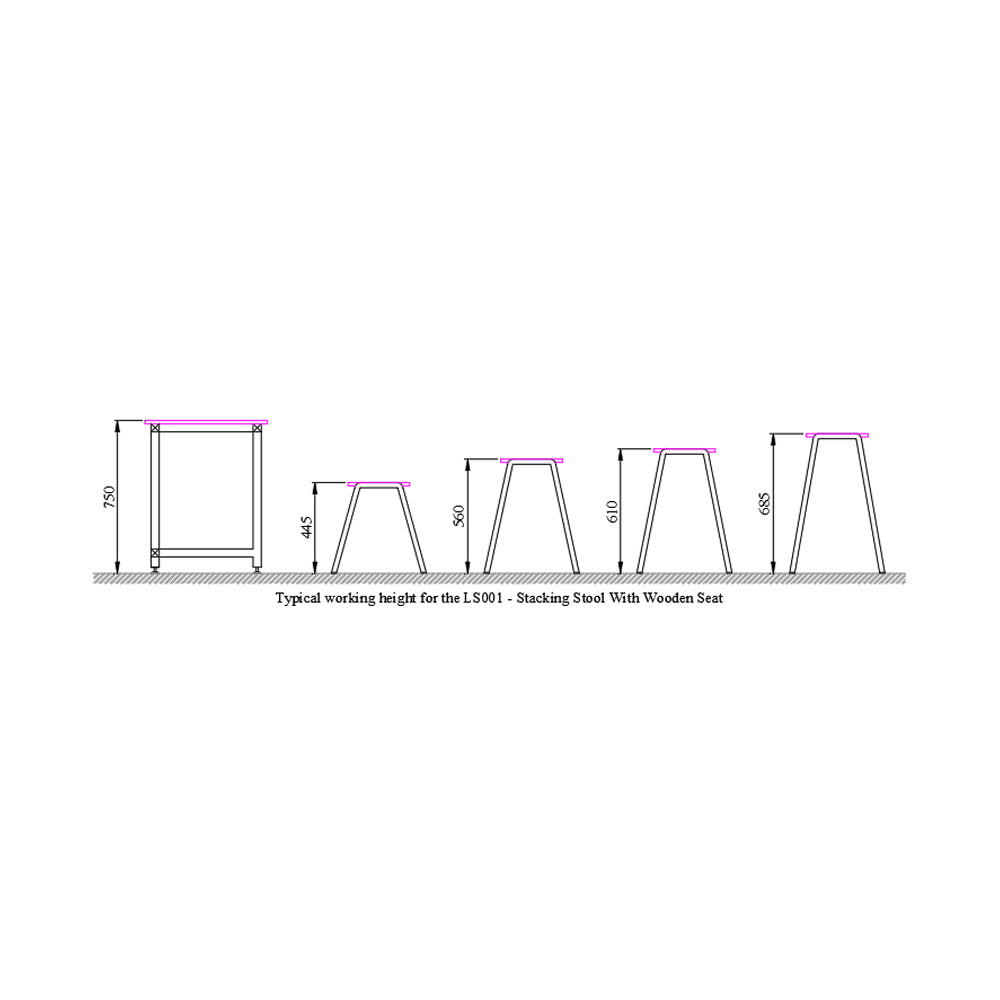 LS001 - Laboratory Stacking Stool with Wooden Seat