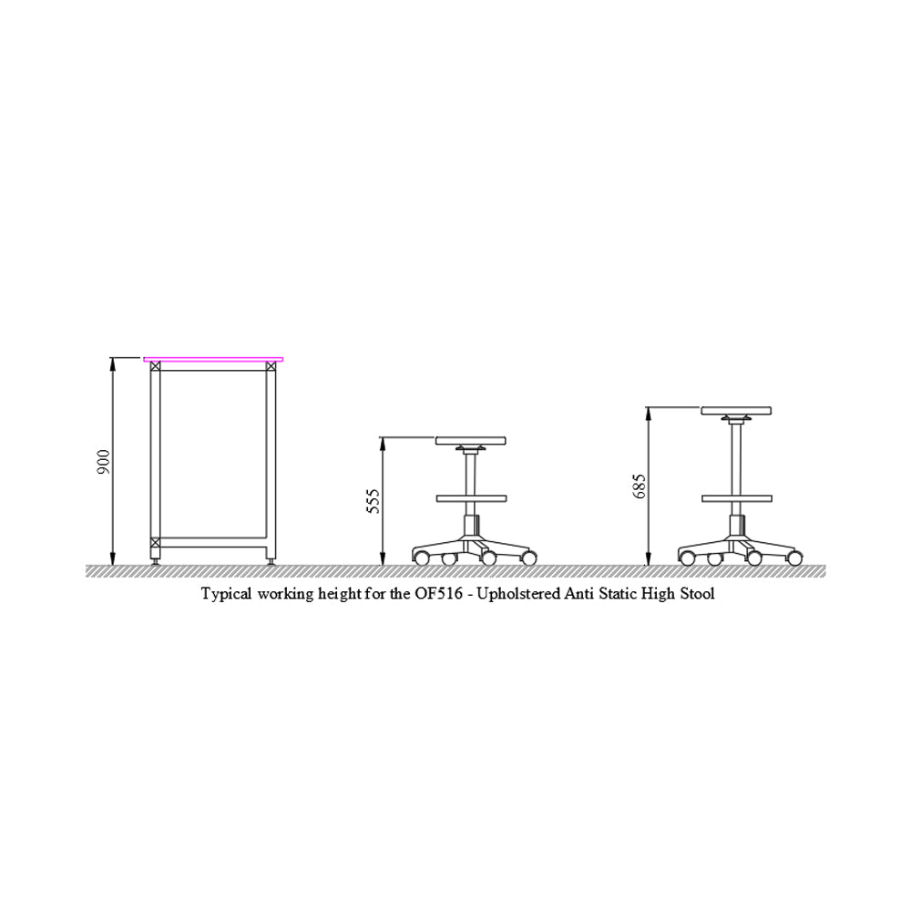 ESD Lab Stool - Upholstered / Vinyl High Level Seat - OF516